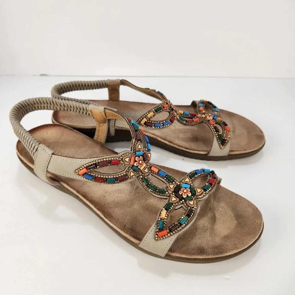 Patrizia Women's Multicolor‎ Beaded Casual Ankle Strap Sandals Size 41 (10-10.5)